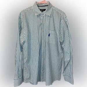 Johnnie O Baby Blue White Gingham Plaid Button Down Long Sleeve Shirt Mens Large